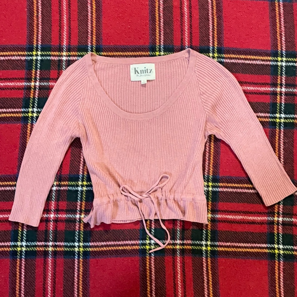 For Love & Lemons Mauve Cropped Knit Sweater S